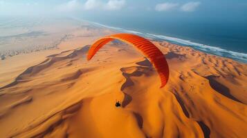ai generato aereo Visualizza di sabbia dune nel il deserto foto