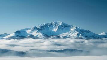 ai generato maestoso innevato montagna contro blu cielo foto