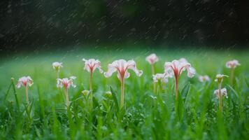 ai generato astratto macro sfondo con piccolo impianti e fiori sotto pioggia foto