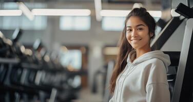 ai generato giovane donna nel un' Palestra foto