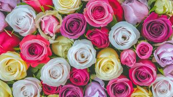 ai generato fresco bellissimo vivace multicolore Rose fiori floreale sfondo foto