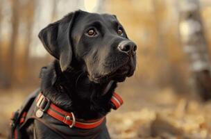 ai generato nero labrador nel imbracatura foto