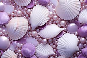 ai generato viola conchiglie e perle sfondo, viola conchiglie e perle sfondo, viola perle sfondo, viola conchiglie sfondo, ai generativo foto