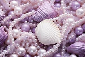ai generato viola conchiglie e perle sfondo, viola conchiglie e perle sfondo, viola perle sfondo, viola conchiglie sfondo, ai generativo foto