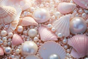 ai generato pastello conchiglie e perle sfondo, pastello conchiglie e perle sfondo, pastello perle sfondo, pastello conchiglie sfondo, ai generativo foto