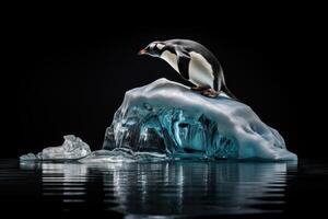 ai generato volare pinguino caldo iceberg uccello. creare ai foto