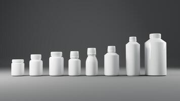 vuoto bianca medicina bottiglie su grigio sfondo 3d interpretazione foto