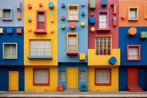 ai generato vivace e colorato edificio con multiplo finestre e porte. generativo ai foto