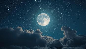 ai generato etereo pieno Luna nel stellato notte cielo foto