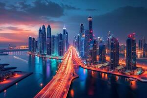 ai generato il travolgente città orizzonte di dubai foto