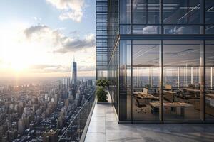 ai generato un' moderno ufficio Torre offerta radicale visualizzazioni di il paesaggio urbano a partire dal sopra foto