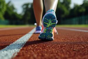 ai generato veloce atleta femmina scarpe gambe. creare ai foto