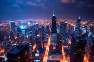 ai generato il Chicago città orizzonte a notte foto