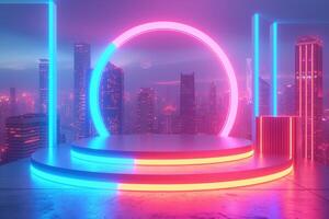 ai generato un' minimalista podio con neon elementi foto