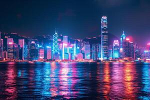 ai generato città orizzonte di hong kong a notte foto