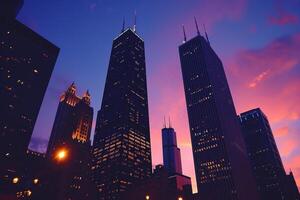 ai generato il mozzafiato Chicago città orizzonte a crepuscolo foto