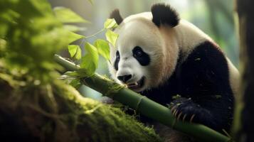 ai generato un' panda orso mangiare bambù nel un' foresta. generativo ai foto
