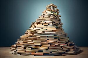 ai generato pila di libri formatura un' scala, che rappresentano il sentiero per conoscenza attraverso lettura. generativo ai foto