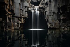 ai generato un' drammatico riflessione di un' cascata a cascata in un' in profondità piscina. generativo ai foto