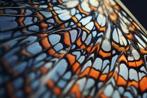 ai generato avvicinamento di intricato modelli su un' di farfalla ala. generativo ai foto