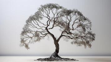 ai generato filo arte scultura di un' albero con delicato rami. generativo ai foto