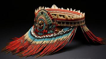ai generato intricato perline su un' tradizionale tribale copricapo. generativo ai foto
