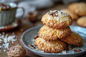 ai generato delizioso alfajores Noce di cocco biscotti. creare ai foto