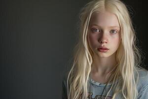 ai generato radiante albino pallido pelle ragazza. creare ai foto