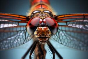 ai generato avvicinamento di un' quello della libellula snello addome. generativo ai foto