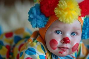 ai generato colorato bambino clown costume. creare ai foto