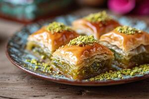 ai generato baklava pistacchio. creare ai foto