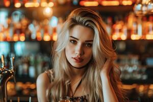 ai generato attraente giovane femmina barista alcol. creare ai foto