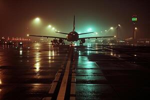 ai generato aeroporto notte aereo. creare ai foto