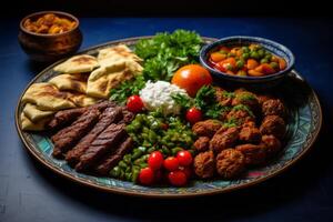 ai generato un' piatto di mezzo orientale prelibatezze per eid. generativo ai foto