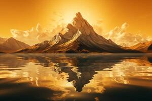 ai generato il riflessione di un' montagna nel un' d'oro lago. generativo ai foto