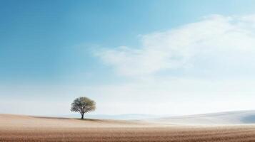 ai generato minimalista Immagine di un' singolo albero nel un vuoto campo. generativo ai foto