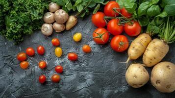 ai generato cerchio di pomodori, lattuga, e verdure foto