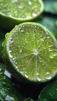 ai generato brillante Limes coperto nel acqua goccioline foto