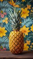 ai generato ananas circondato di fiori foto