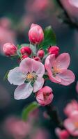 ai generato vicino su di rosa fiori fioritura su un' albero foto