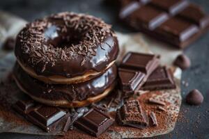 ai generato cioccolato ciambella con dolce guarnizione e dolce spruzzatori per un' buongustaio indulgenza foto