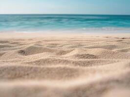 ai generato il sabbioso spiaggia incontra il largo oceano e offerte un' calma e tranquillo, calmo Visualizza foto