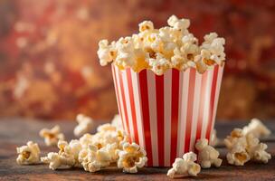 ai generato a strisce scatola con fresco Popcorn foto