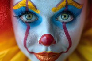 ai generato avvicinamento di un' persona con clown trucco generativo ai foto