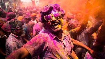 ai generato un indiano uomo ha divertimento nel il holi Festival foto