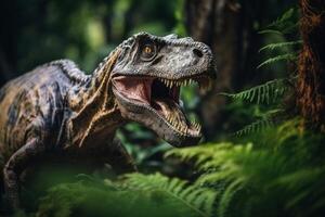 ai generato velociraptor nel naturale habitat con spazio per testo - preistorico dinosauro natura foto