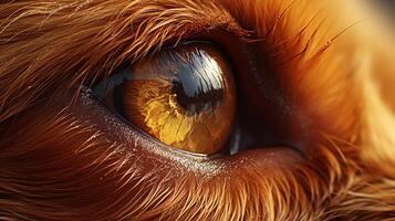 ai generato avvicinamento dettagliato macro fotografia di un' bellissimo cani occhi nel animale ritratto foto