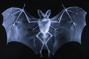 ai generato un raggi X Immagine di un' pipistrello con suo Ali diffusione foto