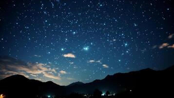 ai generato bellissimo notte cielo con lineamenti di costellazioni e stelle splendente brillantemente nel il buio cielo foto