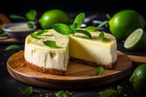 ai generato delizioso e fragrante chiave lime torta per ristorante menù con copia spazio, fresco al forno dolce concetto foto